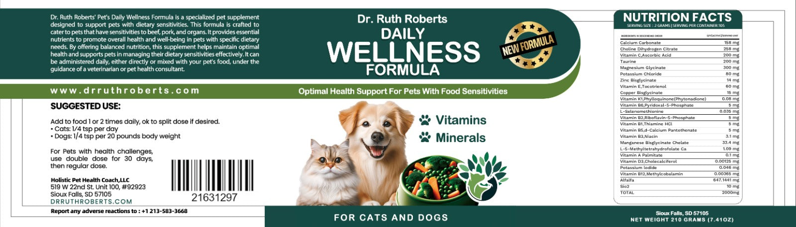 PRE-ORDER Daily Wellness Formula — Glandular-Free Multivitamin for Dogs & Cats with Beef, Pork, or Organ Sensitivities